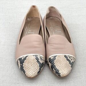 AGL Shoes Womens 38.5 8.5 Snake Cap Toe Loafer Taupe Leather Smoking SlipOn Flat